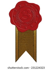 Vector Third Place Red Wax Seal with Stars and Laurel plus Ribbon 