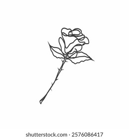 Vector thorny rose line art, perfect for tattoos, gothic designs, and romantic themes with an edgy twist