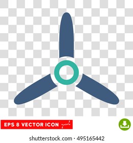 Vector Three Bladed Screw EPS vector icon. Illustration style is flat iconic bicolor cobalt and cyan symbol on a transparent background.