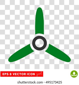 Vector Three Bladed Screw EPS vector pictogram. Illustration style is flat iconic bicolor green and gray symbol on a transparent background.