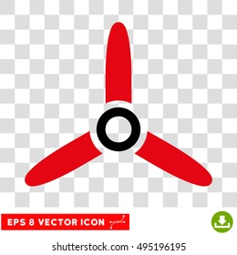 Vector Three Bladed Screw EPS vector icon. Illustration style is flat iconic bicolor intensive red and black symbol on a transparent background.