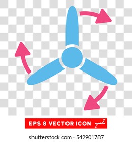 Vector Three Bladed Screw Rotation EPS vector pictogram. Illustration style is flat iconic bicolor pink and blue symbol on a transparent background.