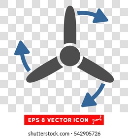 Vector Three Bladed Screw Rotation EPS vector icon. Illustration style is flat iconic bicolor cobalt and gray symbol on a transparent background.