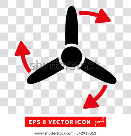 Vector Three Bladed Screw Rotation EPS vector pictogram. Illustration style is flat iconic bicolor intensive red and black symbol on a transparent background.