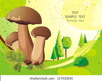 Vektorgrafik: Drei Ceps auf grüner Wiese