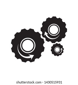 Vector of three cog with arrow. Gear icon design. black white gear icon. Silhouette of gears wheels over white background. vector illustration