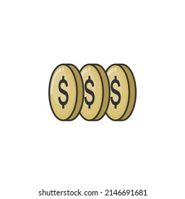 Icono de vectores de tres monedas con estilo de dibujos animados. Los iconos de ilustración vectorial se pueden utilizar para aplicaciones, sitios web o partes de logotipos.
