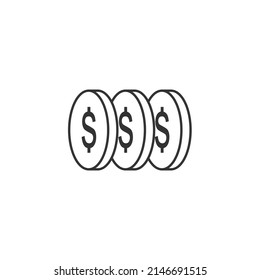Vector three coins icon with outline style. Vector illustration icons can be used for applications, websites, or parts of logos.