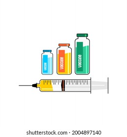 vector de tres frascos de vacuna de color y vacuna que contiene