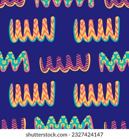 vector three colors rounded zigzag lines seamless pattern on blue