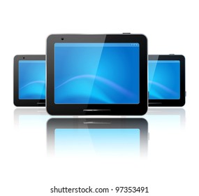 Vector with three computer tablet on the white background and reflection