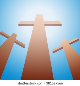 Vector three crosses. Christ passion and Easter Background