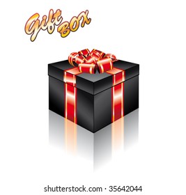 VECTOR Three Dimensional Gift Box With Red and Gold Ribbon and Shadow