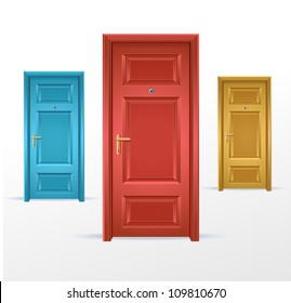 Vector three doors, blue, red and yellow