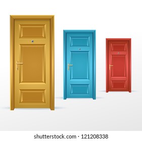 Vector three doors, blue, red and yellow