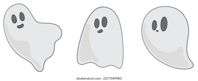 Vector of three endearing ghost characters designed specifically for use in Halloween celebrations and decorations