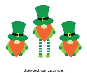 Vector three flat dwarf leprechauns isolated on white background