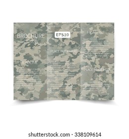 Vector three fold brochure design template with abstract blue military background EPS10 Tri-Fold Mock up & back Brochure Design