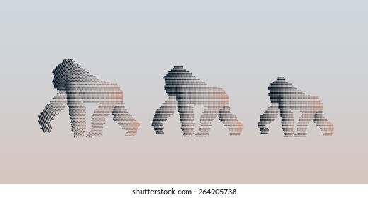 A vector three gorillas of circles - father, mother, child - go line