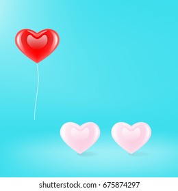 vector Three hearts icon, glossy red pink pastel color heart shaped balloon on blue color background, beautiful illustration minimalist copy space, lover is concept.