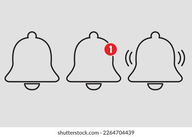 vector de tres tipos de campanas. silencio, anillo y notificación