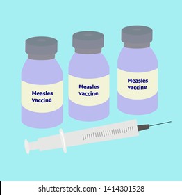 Vector of three measles vaccine bottle with a syringe isolated. Health care. Vaccination.