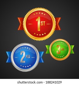 Vector three Medals on dark background template.