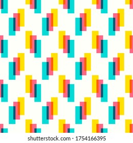 vector three rectangle color geometric overlap seamless pattern on white
