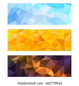 a vector of three rectangular covers of polygon graphics in different shades