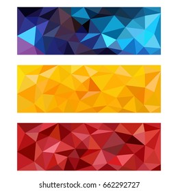 a vector of three rectangular covers of polygon graphics in different shades