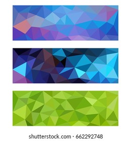 a vector of three rectangular covers of polygon graphics in different shades