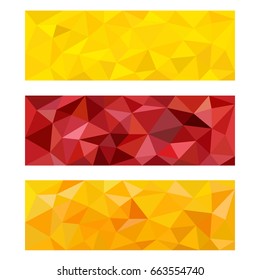 a vector of three rectangular covers of polygon graphics in different shades
