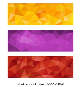 a vector of three rectangular covers of polygon graphics in different shades