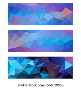 a vector of three rectangular covers of polygon graphics in different shades