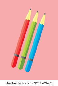 vector of three red, green and blue colored pencils