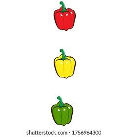 Vector tres de paprika roja, amarilla y verde. Fondo transparente