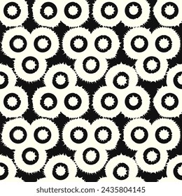 vector three ring white with thorn seamless pattern on black.