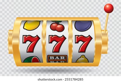 vector three seven jackpot on slot machine, gambling background, layered and editable
