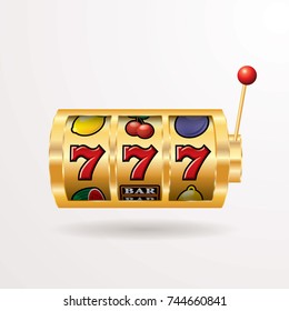 vector three seven jackpot on slot machine, gambling background, layered and editable