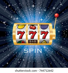 vector three seven jackpot on golden slot machine, gambling background on starry night