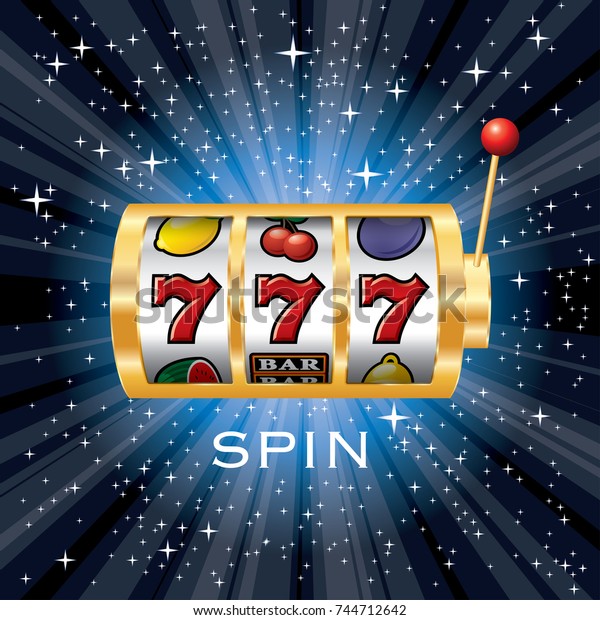 vector three seven jackpot on golden slot\
machine, gambling background on starry\
night