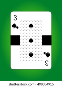 Vector of three of spades. Playing card. Poker card. Isolated on green background.