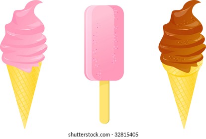 Vector three sweet ice cream - chocolate and pink