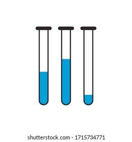 Vector three test tubes with blue liquid white background.