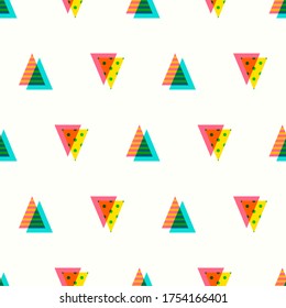 vector three triangle color geometric overlap seamless pattern on white