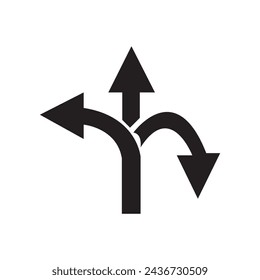 Vector Three Way Direction Icon on White Background, eps10
