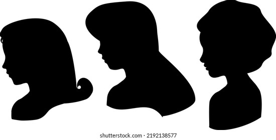 Vector. Three woman portrait. People toghether faces silhouette, world day, equality, diversity