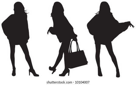 Vector of three women in poncho as a symbol of shopping and fashion