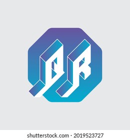 Vector. Three-dimension letters Q and R on a hexagonal substrate. Volume alphabet. Isometric 3d font for design. QR - monogram or logotype.