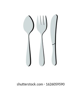 Vector three-dimensional Cutlery, spoon, fork and knife isolated on a white background.